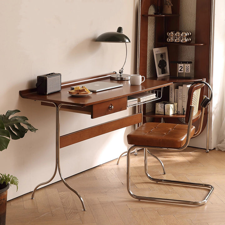 Escritorio rectangular en forma de Y de madera de cerezo de mediados de siglo tradicional con acero inoxidable de 1 nivel para dormitorio 