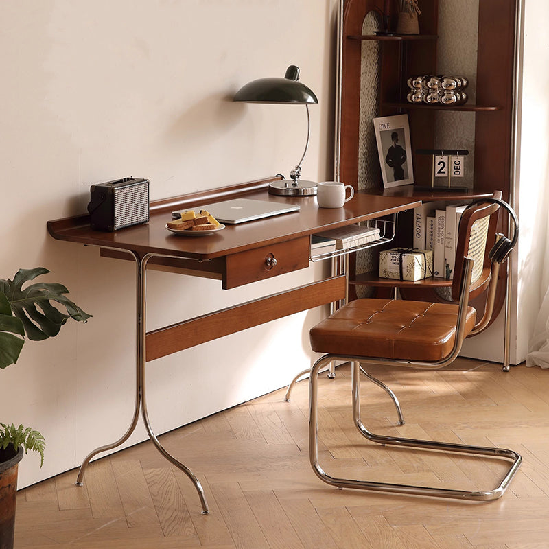 Traditioneller Mid-Century Kirschholz Edelstahl Y-förmiger rechteckiger Schreibtisch 1-stufig für das Schlafzimmer 