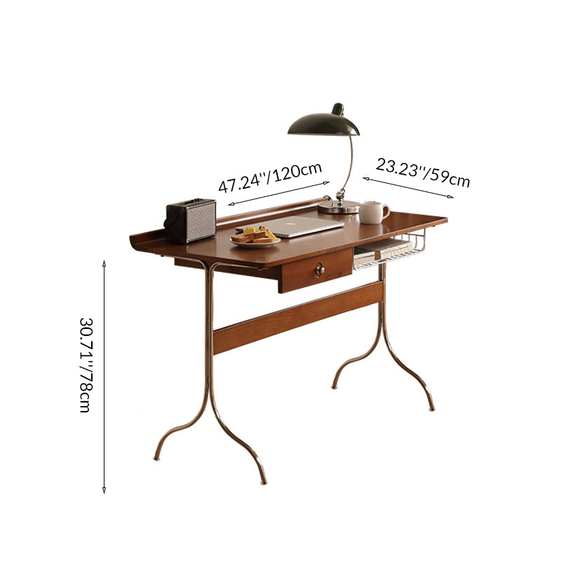Traditioneller Mid-Century Kirschholz Edelstahl Y-förmiger rechteckiger Schreibtisch 1-stufig für das Schlafzimmer 