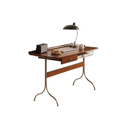 Traditioneller Mid-Century Kirschholz Edelstahl Y-förmiger rechteckiger Schreibtisch 1-stufig für das Schlafzimmer 