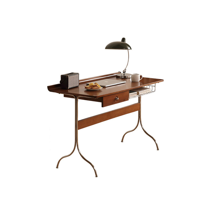Traditioneller Mid-Century Kirschholz Edelstahl Y-förmiger rechteckiger Schreibtisch 1-stufig für das Schlafzimmer 