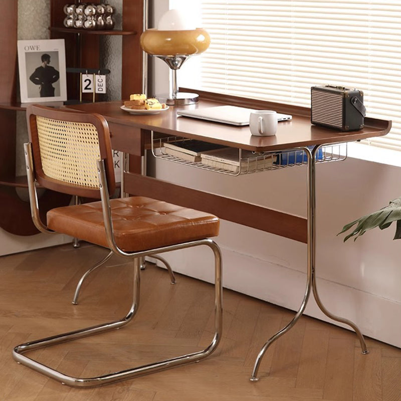Traditioneller Mid-Century Kirschholz Edelstahl Y-förmiger rechteckiger Schreibtisch 1-stufig für das Schlafzimmer 