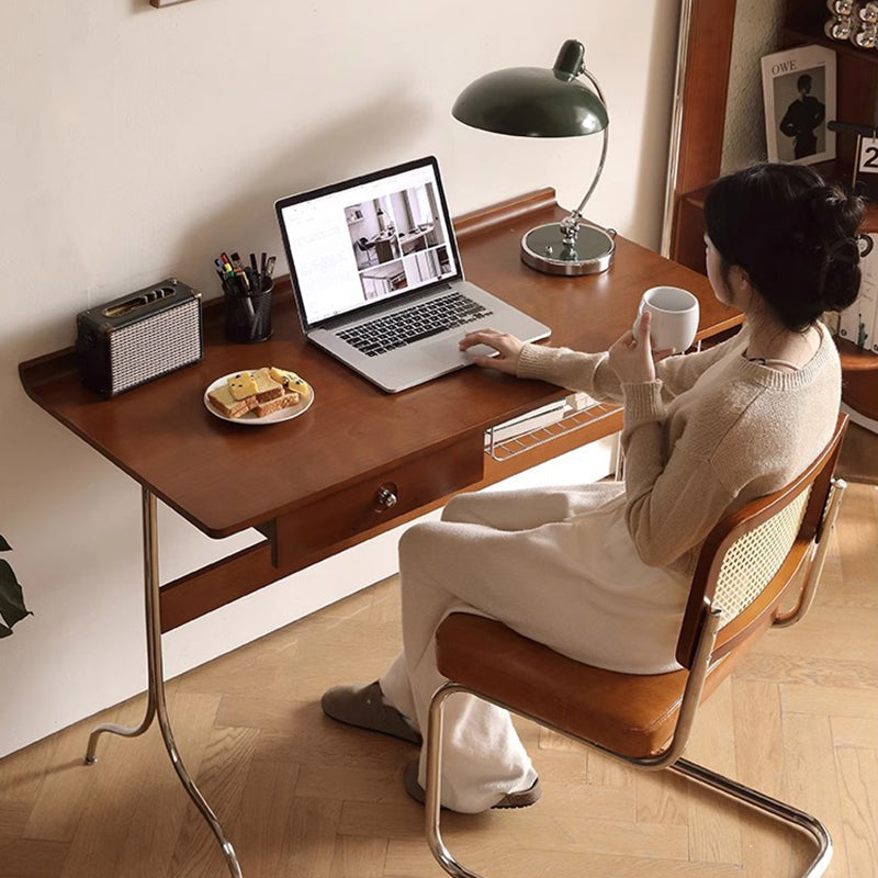 Traditioneller Mid-Century Kirschholz Edelstahl Y-förmiger rechteckiger Schreibtisch 1-stufig für das Schlafzimmer 