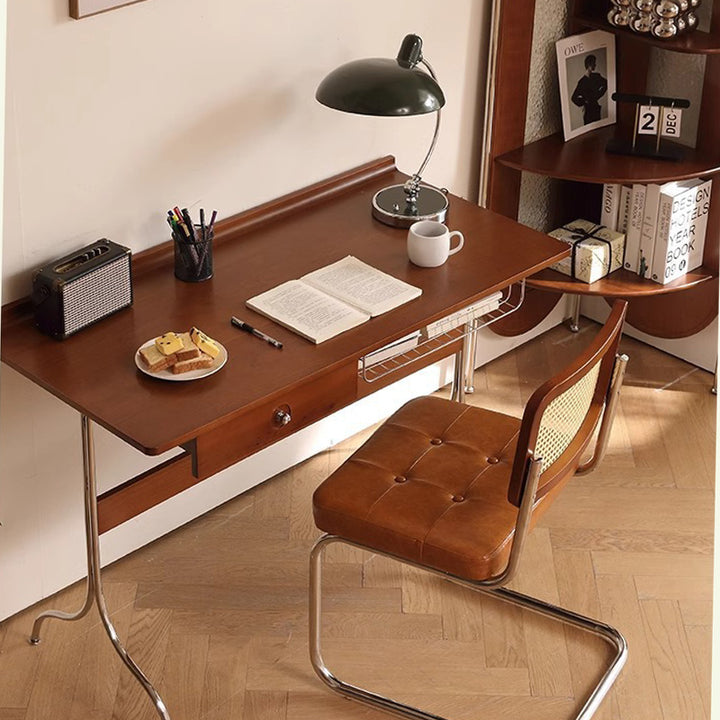 Escritorio rectangular en forma de Y de madera de cerezo de mediados de siglo tradicional con acero inoxidable de 1 nivel para dormitorio 
