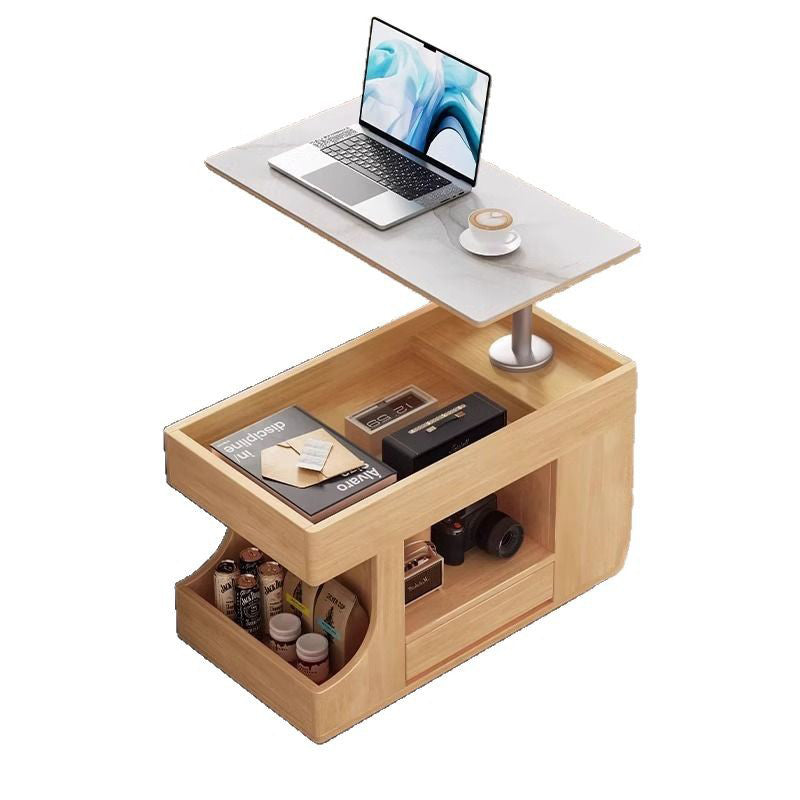 Mesa auxiliar móvil rectangular contemporánea escandinava de madera maciza, piedra y metal con 2 gabinetes para sala de estar 