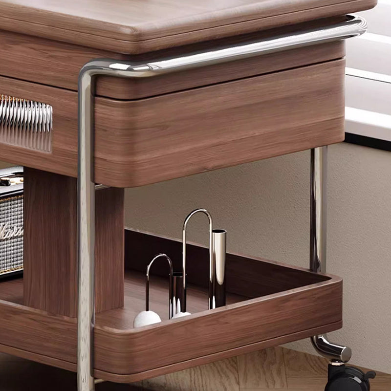 Mesa auxiliar rectangular redondeada de madera vintage tradicional con acero inoxidable y acrílico de 2 niveles para sala de estar 
