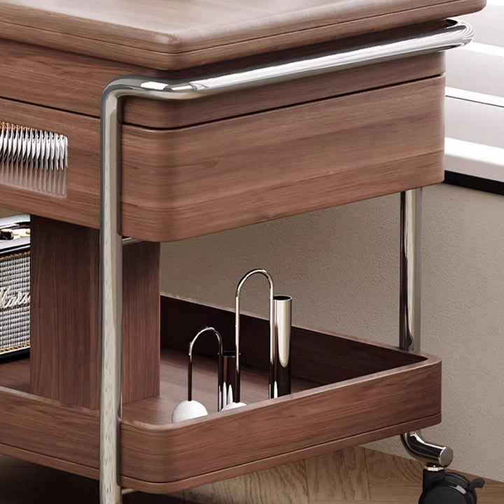 Mesa auxiliar rectangular redondeada de madera vintage tradicional con acero inoxidable y acrílico de 2 niveles para sala de estar 