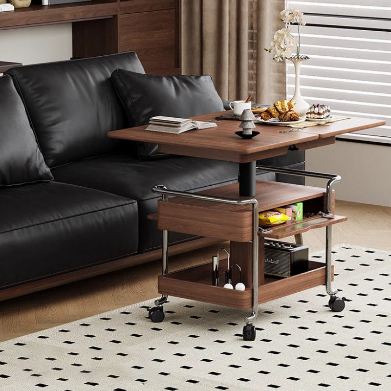 Traditional Vintage Wood Stainless Steel Acrylic Rounded Rectangular Side Table 2-Tier For Living Room