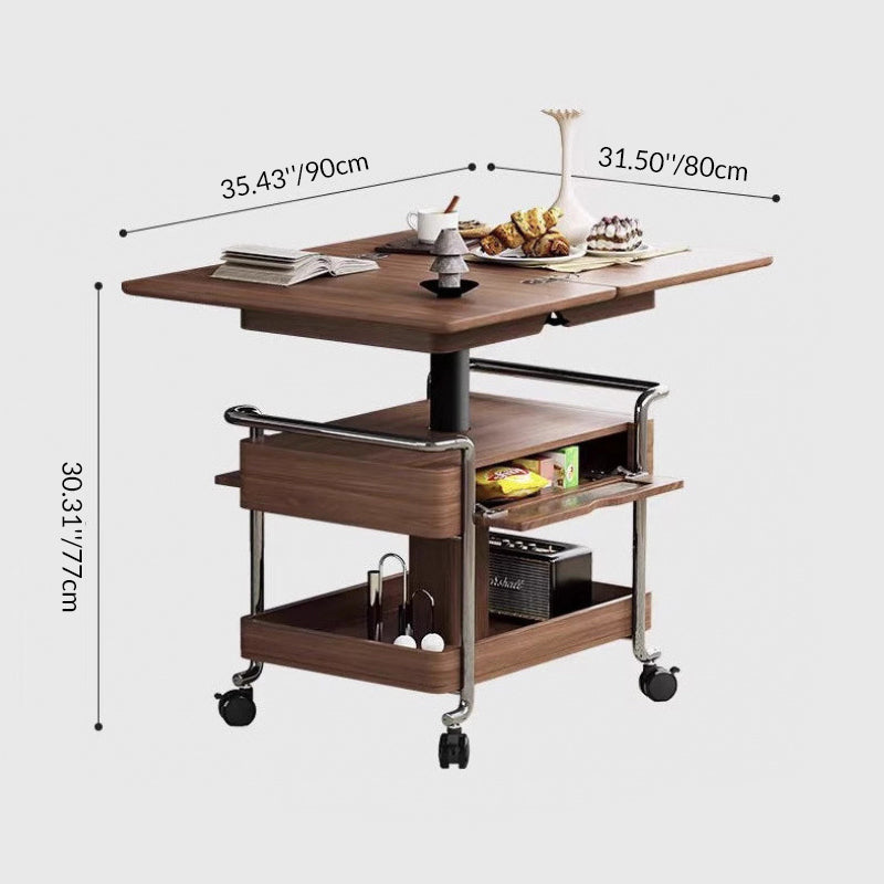Mesa auxiliar rectangular redondeada de madera vintage tradicional con acero inoxidable y acrílico de 2 niveles para sala de estar 