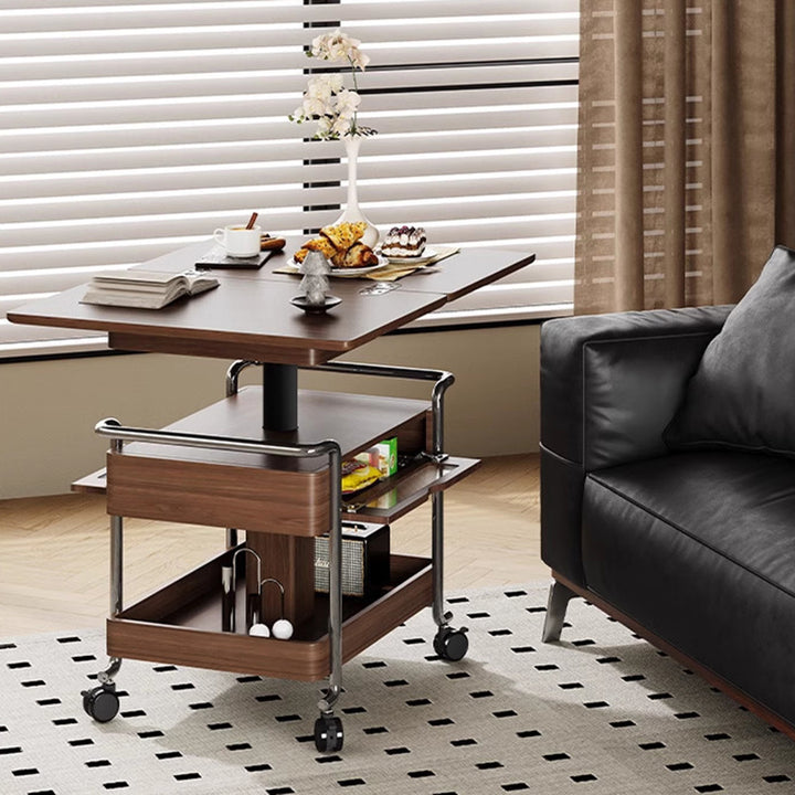 Mesa auxiliar rectangular redondeada de madera vintage tradicional con acero inoxidable y acrílico de 2 niveles para sala de estar 