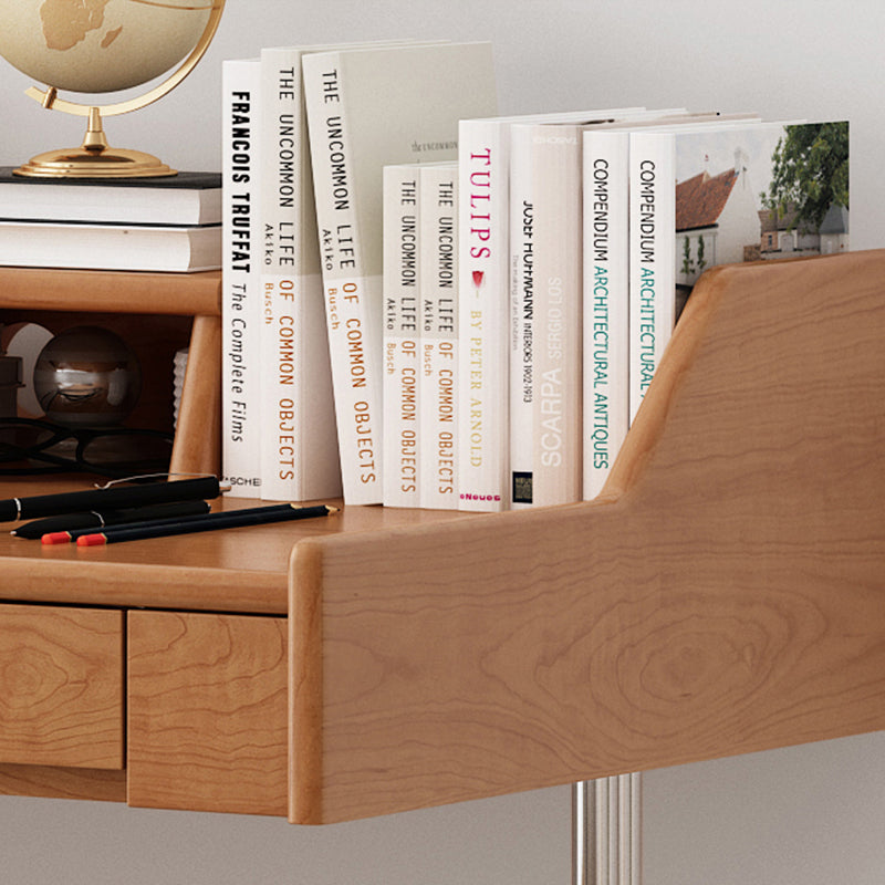 Contemporary Scandinavian Pine Wood Cherry Wood Stainless Steel Rectangular Curved Desk 3-Drawer For Bedroom
