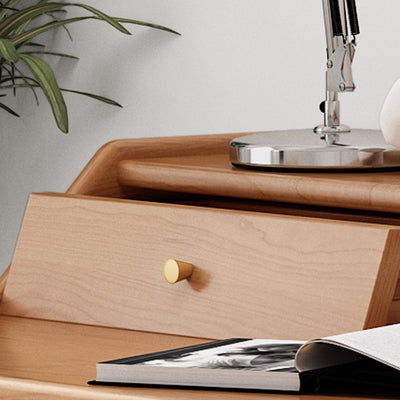 Contemporary Scandinavian Pine Wood Cherry Wood Stainless Steel Rectangular Curved Desk 3-Drawer For Bedroom