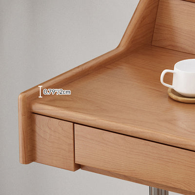 Contemporary Scandinavian Pine Wood Cherry Wood Stainless Steel Rectangular Curved Desk 3-Drawer For Bedroom