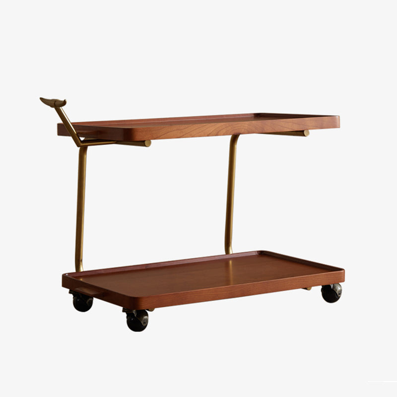 Traditional Chinese Solid Wood Stainless Steel Rectangular Horn-Shaped Mobile Side Table 2-Tier For Living Room