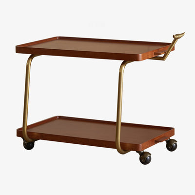 Traditional Chinese Solid Wood Stainless Steel Rectangular Horn-Shaped Mobile Side Table 2-Tier For Living Room