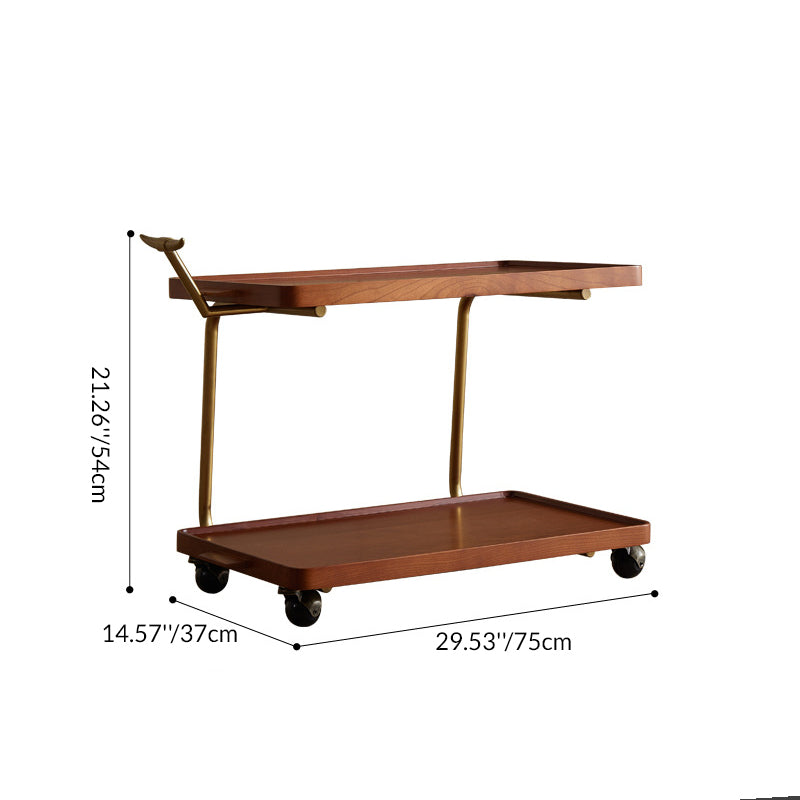 Traditional Chinese Solid Wood Stainless Steel Rectangular Horn-Shaped Mobile Side Table 2-Tier For Living Room