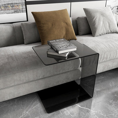 Modern Luxury Acrylic Rectangular C-Shaped Side Table 2-Tier For Living Room