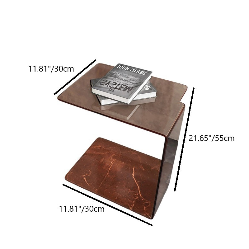 Modern Luxury Acrylic Rectangular C-Shaped Side Table 2-Tier For Living Room