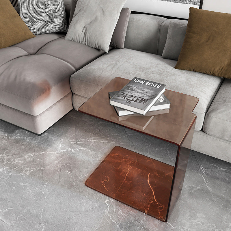 Modern Luxury Acrylic Rectangular C-Shaped Side Table 2-Tier For Living Room