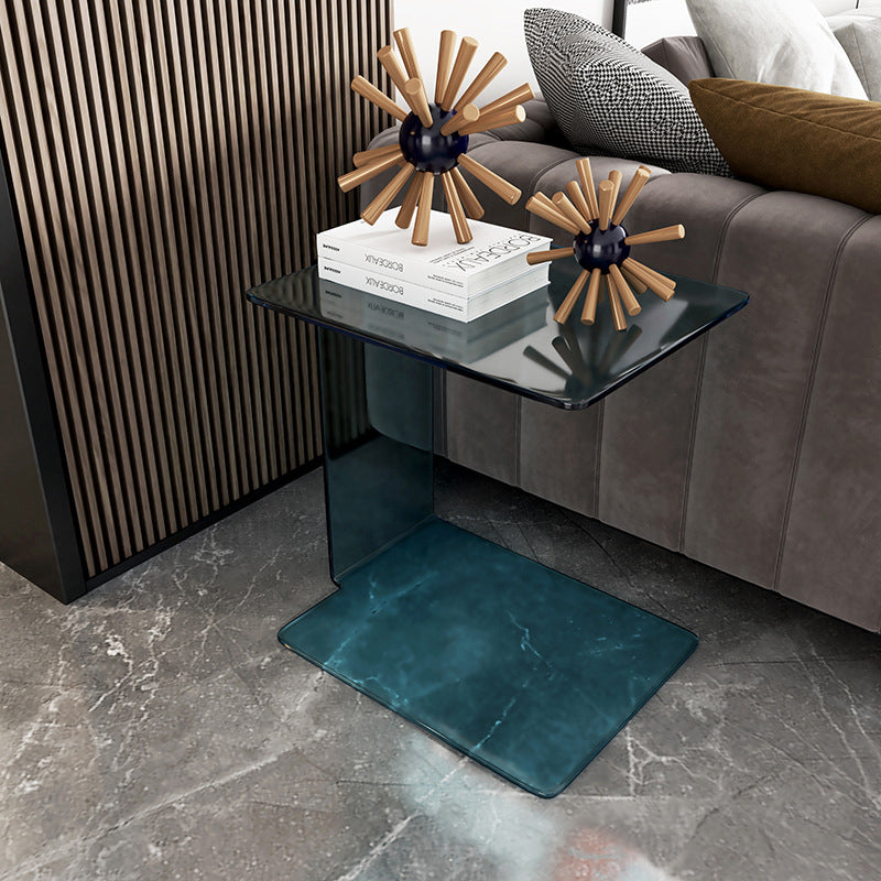 Modern Luxury Acrylic Rectangular C-Shaped Side Table 2-Tier For Living Room