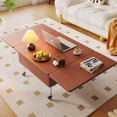 Contemporary Creative Solid Wood Stainless Steel Rectangular Coffee Table With Lift-Top For Living Room