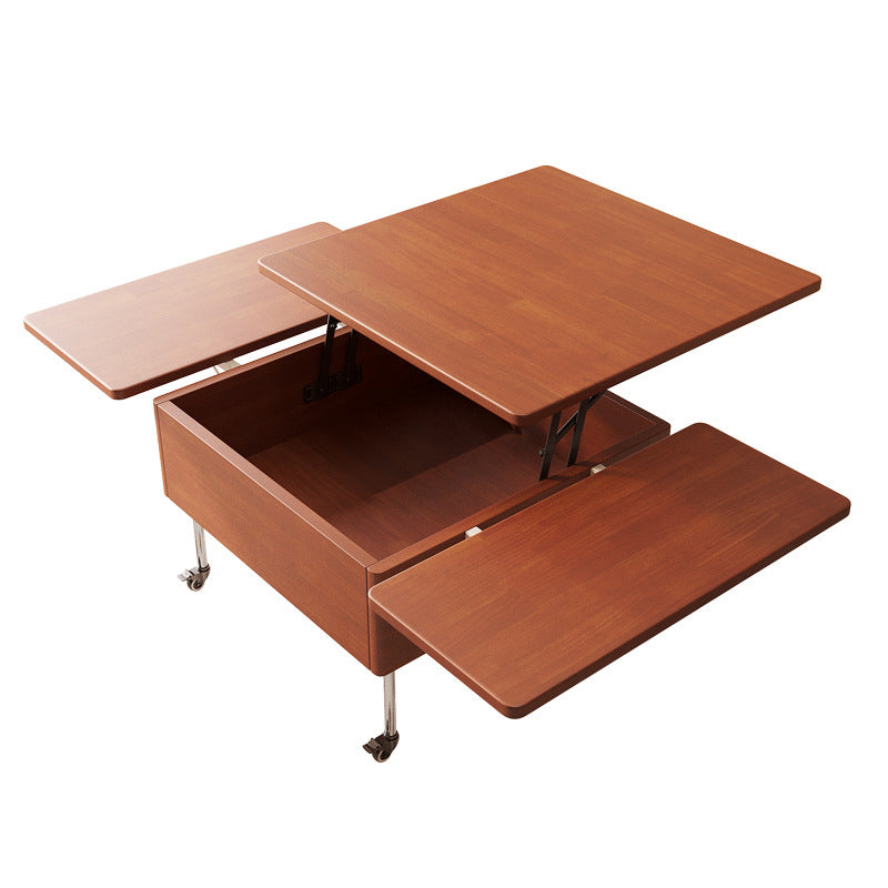Contemporary Creative Solid Wood Stainless Steel Rectangular Coffee Table With Lift-Top For Living Room