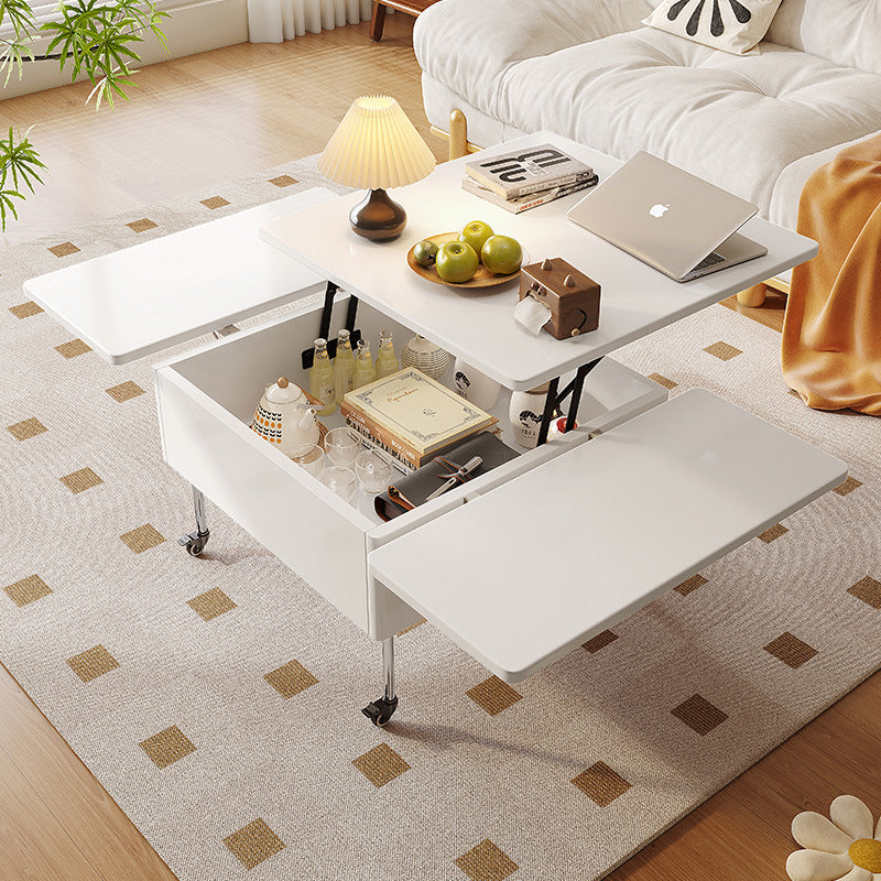 Contemporary Creative Solid Wood Stainless Steel Rectangular Coffee Table With Lift-Top For Living Room