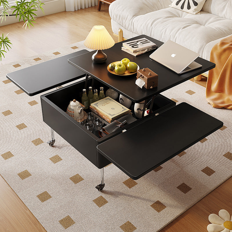 Contemporary Creative Solid Wood Stainless Steel Rectangular Coffee Table With Lift-Top For Living Room