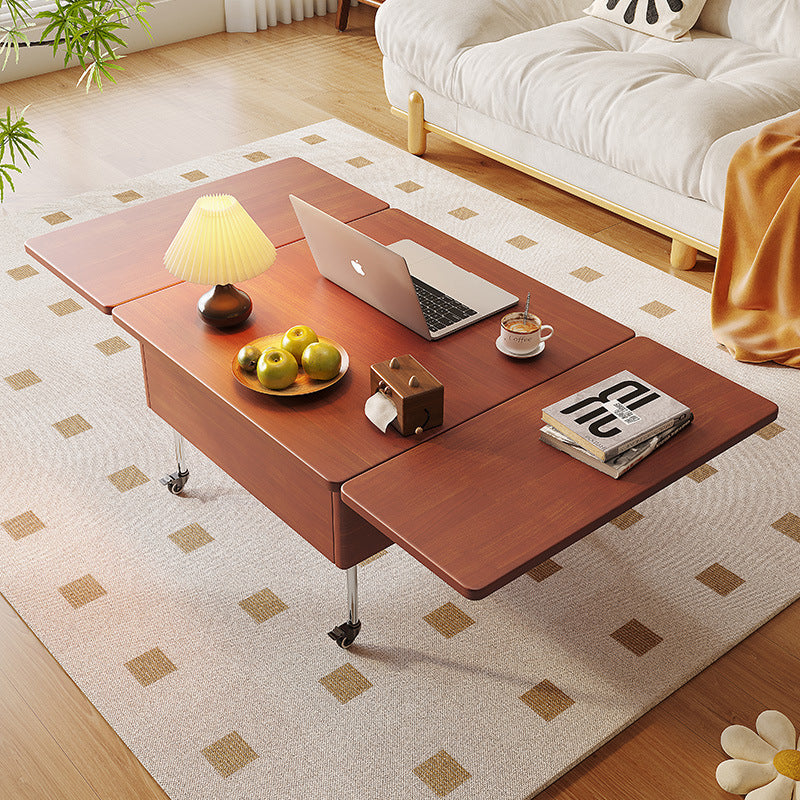 Contemporary Creative Solid Wood Stainless Steel Rectangular Coffee Table With Lift-Top For Living Room
