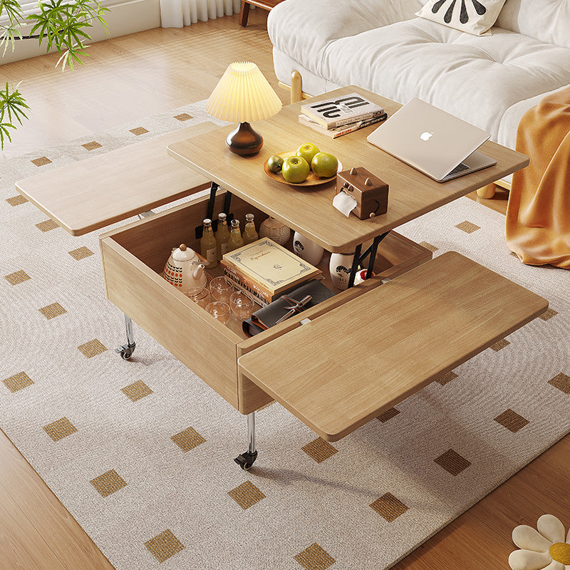 Contemporary Creative Solid Wood Stainless Steel Rectangular Coffee Table With Lift-Top For Living Room