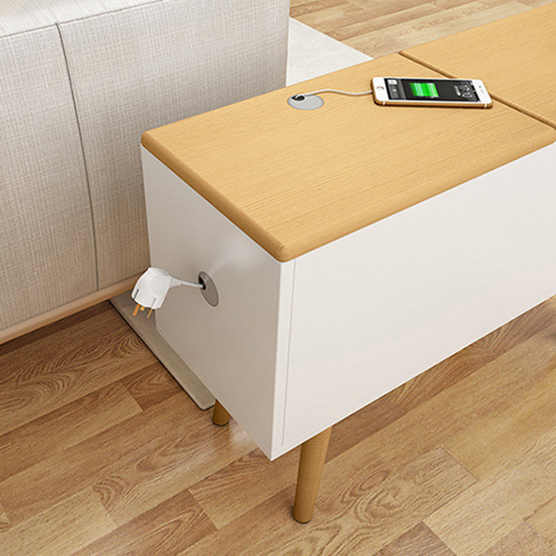 Modern Minimalist Wood Engineered Wood Rectangular Cylinder Side Table 2-Drawer For Living Room