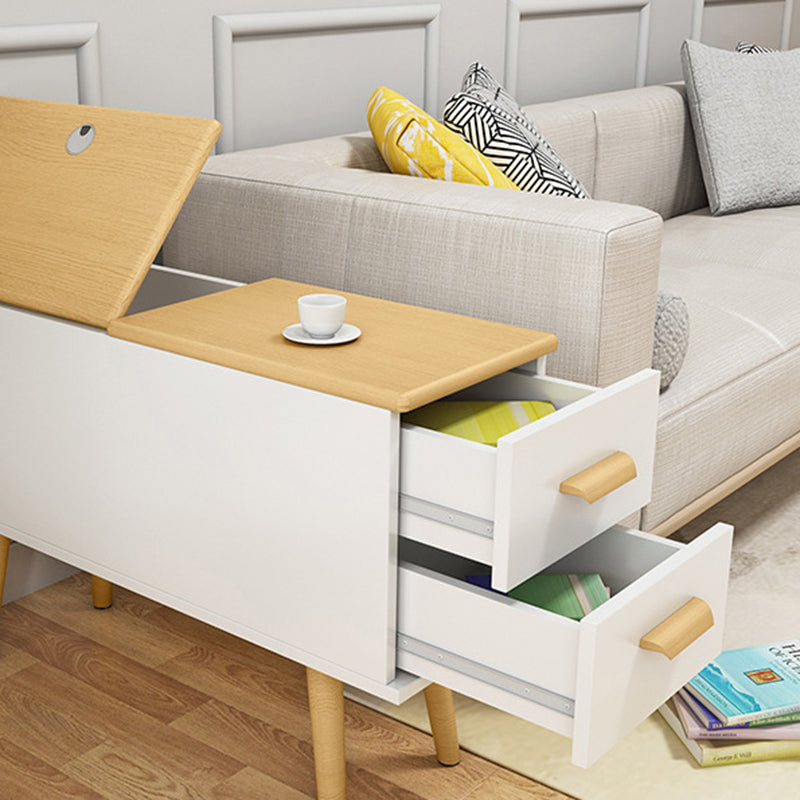 Modern Minimalist Wood Engineered Wood Rectangular Cylinder Side Table 2-Drawer For Living Room