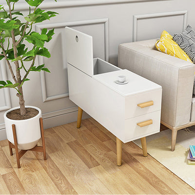 Modern Minimalist Wood Engineered Wood Rectangular Cylinder Side Table 2-Drawer For Living Room