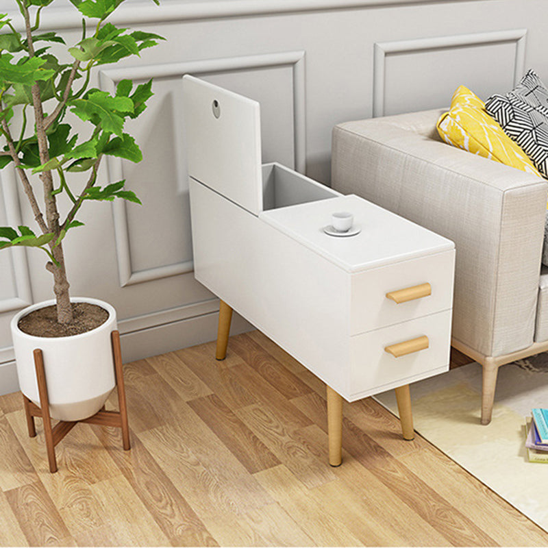 Modern Minimalist Wood Engineered Wood Rectangular Cylinder Side Table 2-Drawer For Living Room