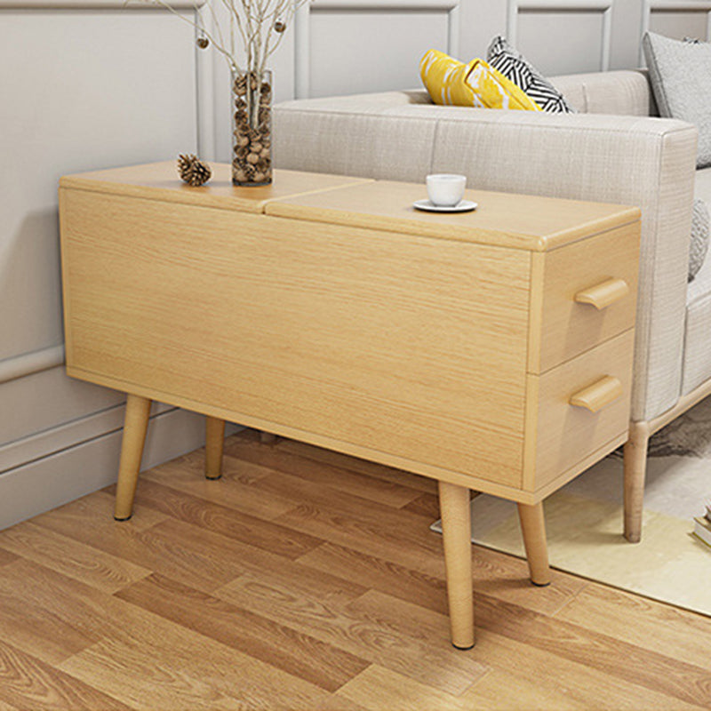 Modern Minimalist Wood Engineered Wood Rectangular Cylinder Side Table 2-Drawer For Living Room
