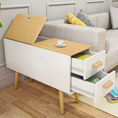 Modern Minimalist Wood Engineered Wood Rectangular Cylinder Side Table 2-Drawer For Living Room