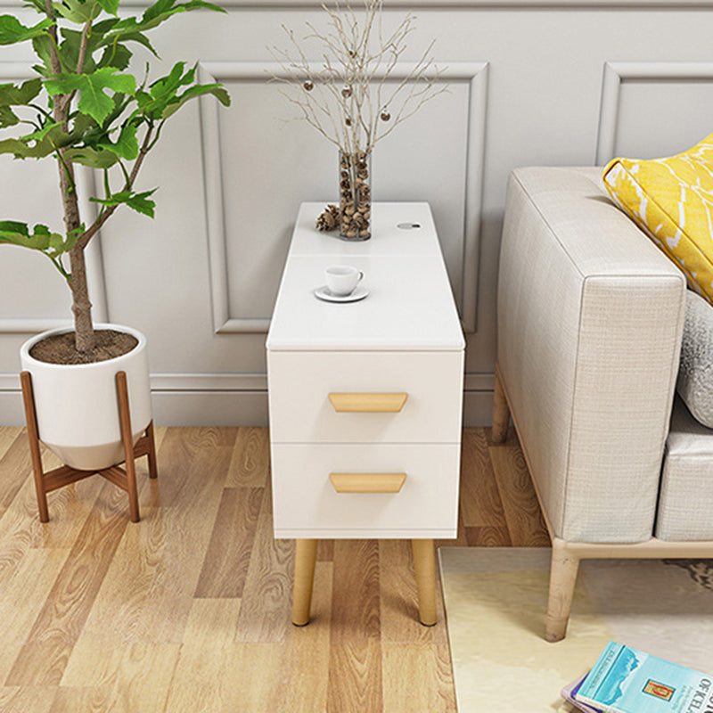 Modern Minimalist Wood Engineered Wood Rectangular Cylinder Side Table 2-Drawer For Living Room