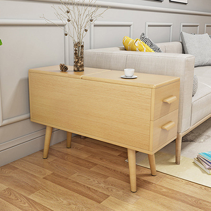 Modern Minimalist Wood Engineered Wood Rectangular Cylinder Side Table 2-Drawer For Living Room
