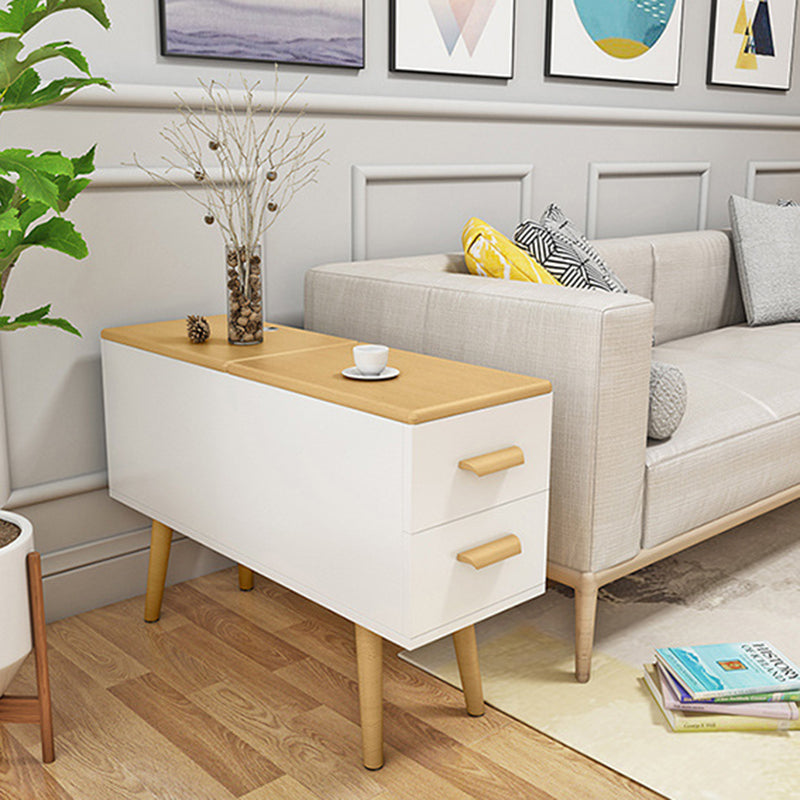 Modern Minimalist Wood Engineered Wood Rectangular Cylinder Side Table 2-Drawer For Living Room