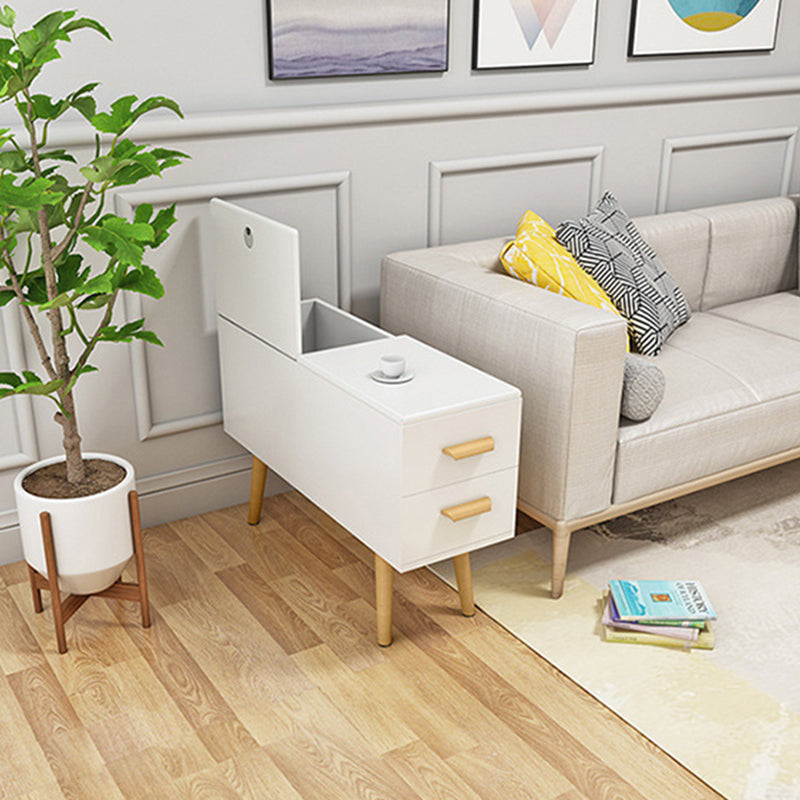 Modern Minimalist Wood Engineered Wood Rectangular Cylinder Side Table 2-Drawer For Living Room