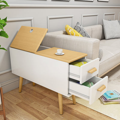 Modern Minimalist Wood Engineered Wood Rectangular Cylinder Side Table 2-Drawer For Living Room