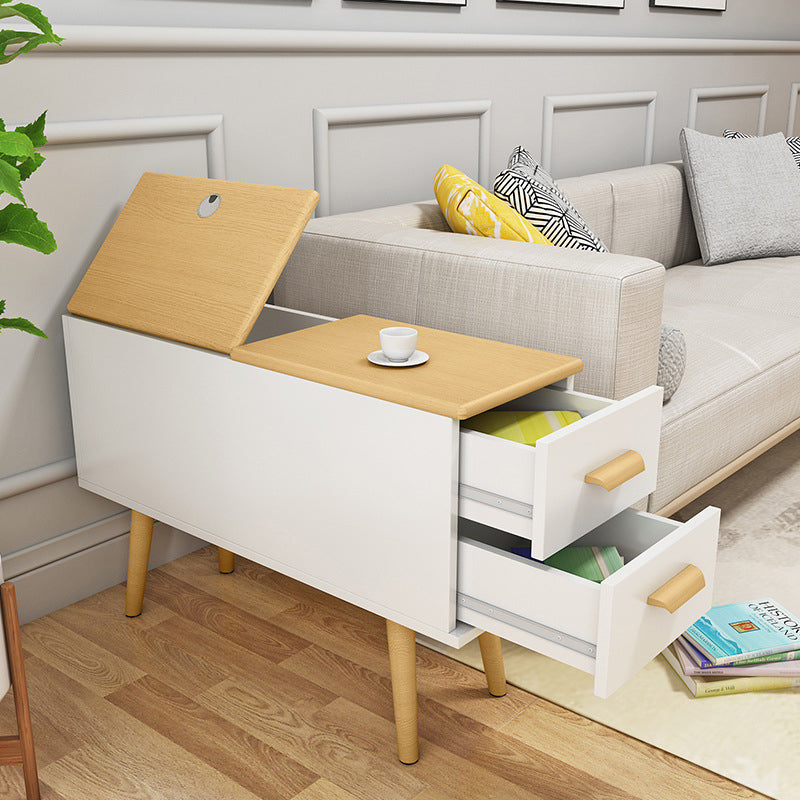Modern Minimalist Wood Engineered Wood Rectangular Cylinder Side Table 2-Drawer For Living Room