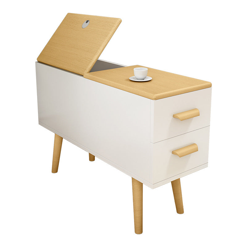Modern Minimalist Wood Engineered Wood Rectangular Cylinder Side Table 2-Drawer For Living Room