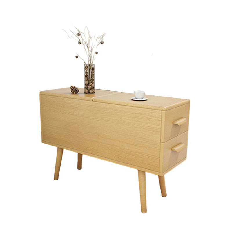 Modern Minimalist Wood Engineered Wood Rectangular Cylinder Side Table 2-Drawer For Living Room