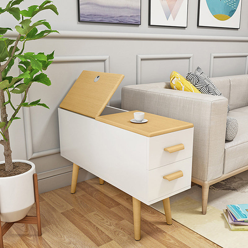 Modern Minimalist Wood Engineered Wood Rectangular Cylinder Side Table 2-Drawer For Living Room