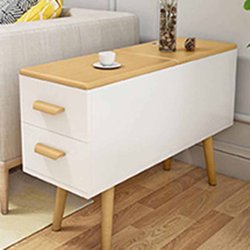 Modern Minimalist Wood Engineered Wood Rectangular Cylinder Side Table 2-Drawer For Living Room