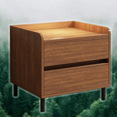 Traditional Vintage Solid Wood Square Cylindrical Nightstand 2-Drawer For Bedroom