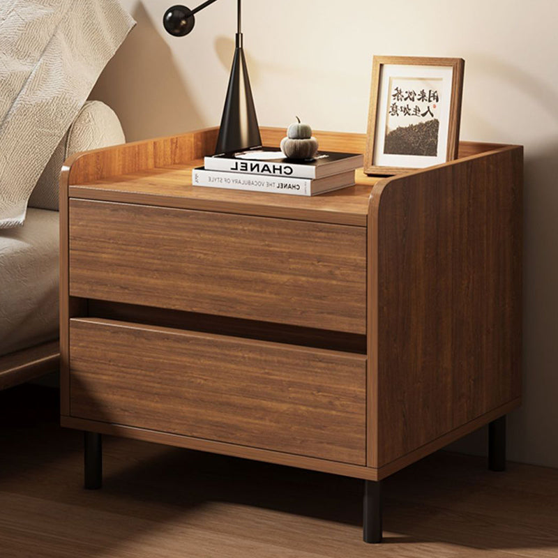 Traditional Vintage Solid Wood Square Cylindrical Nightstand 2-Drawer For Bedroom