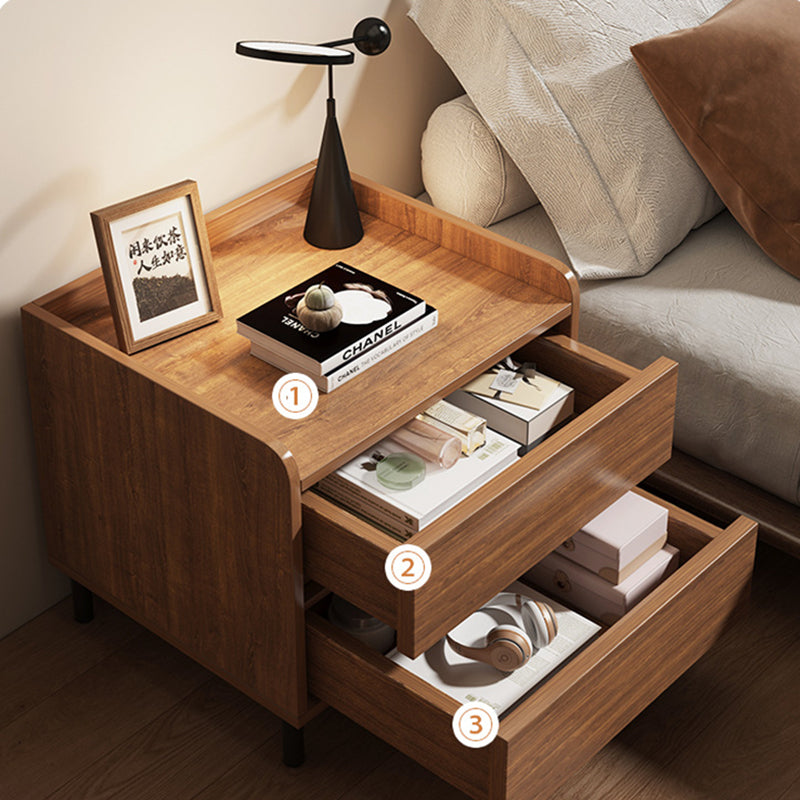 Traditional Vintage Solid Wood Square Cylindrical Nightstand 2-Drawer For Bedroom