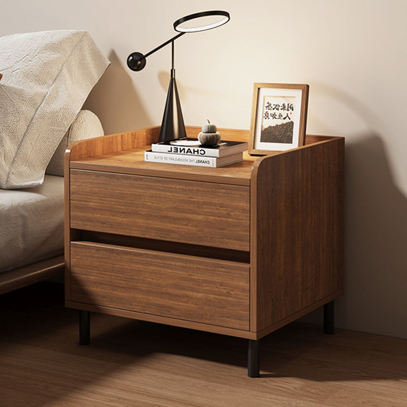 Traditional Vintage Solid Wood Square Cylindrical Nightstand 2-Drawer For Bedroom
